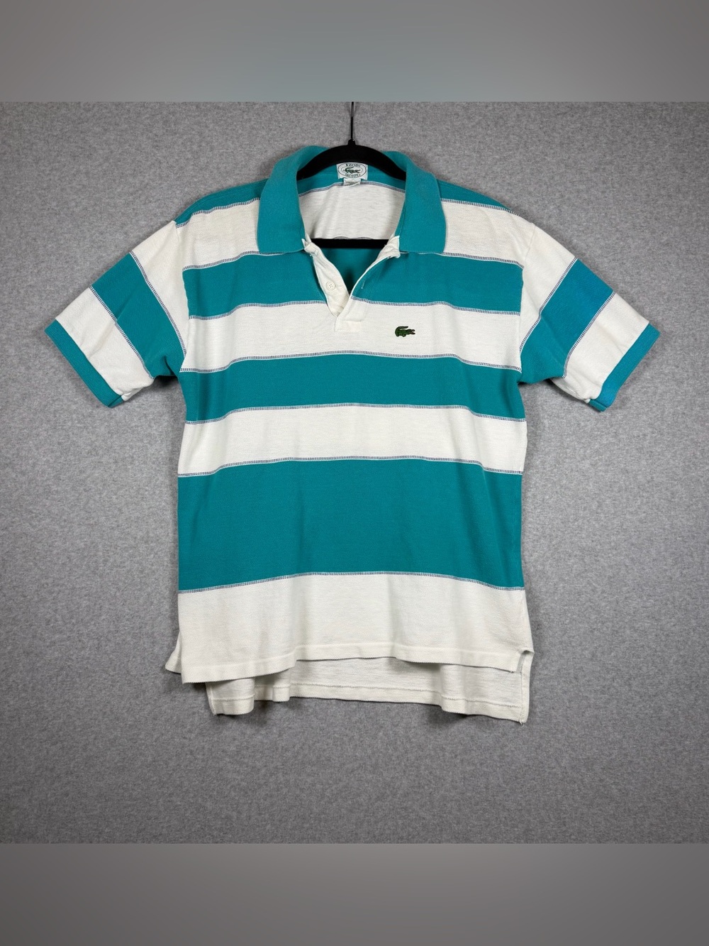 VTG IZOD Lacoste Striped Polo Short Sleeve Shirt Teal White 90s Men’s Size XL